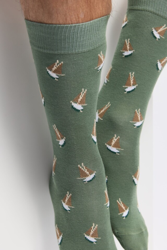 Maison Broussaud - Les voiliers Armor-lux x Maison Broussaud - chaussettes homme - coton kaki – 43/46 / KAKI