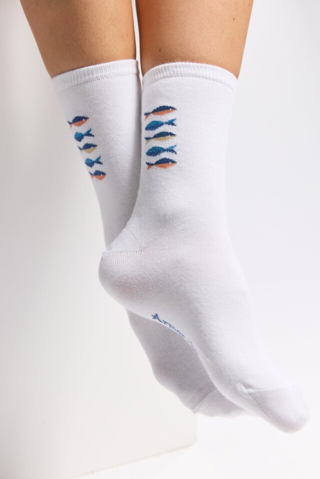 Maison Broussaud - Les poissons Armor-lux x Maison Broussaud - chaussettes femme - coton blanc – 39/41 / BLANC