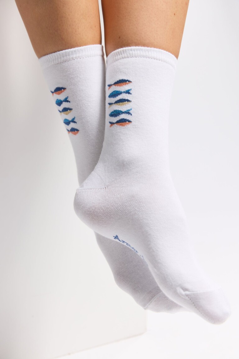 Maison Broussaud - Les poissons Armor-lux x Maison Broussaud - chaussettes femme - coton blanc – 39/41 / BLANC