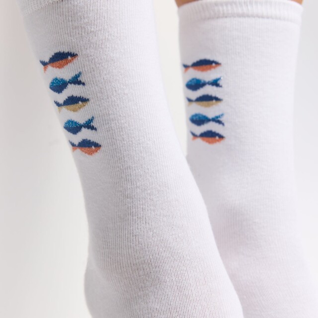 Maison Broussaud - Les poissons Armor-lux x Maison Broussaud - chaussettes femme - coton blanc – 39/41 / BLANC