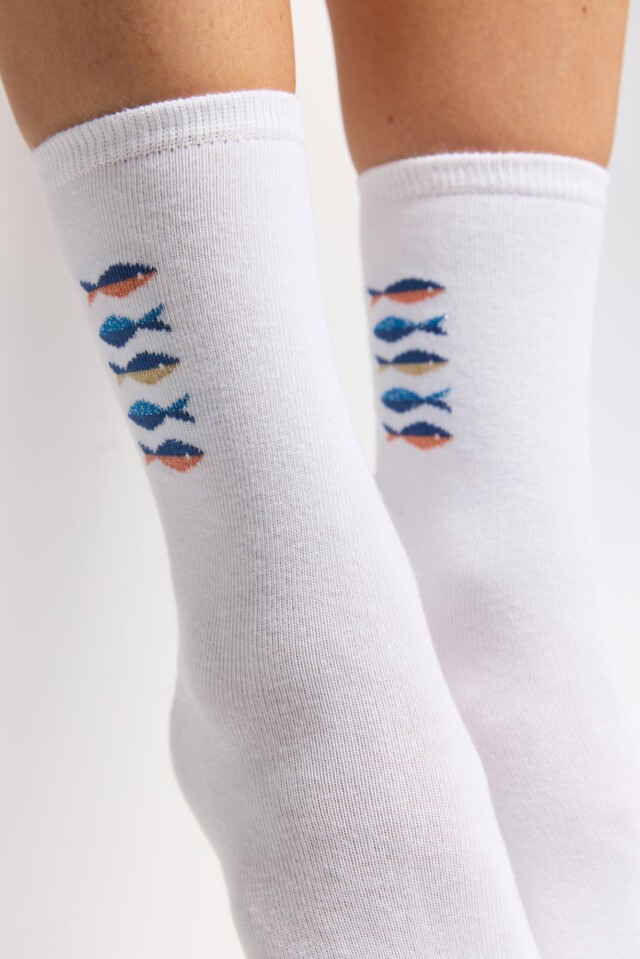 Maison Broussaud - Les poissons Armor-lux x Maison Broussaud - chaussettes femme - coton blanc – 39/41 / BLANC