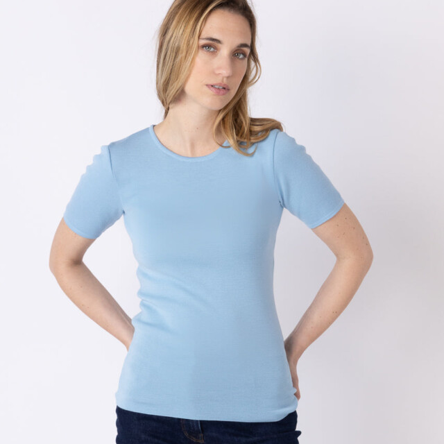 Maison-solfin - Tee-shirt thermique femme en laine merinos bleu glacier – 5