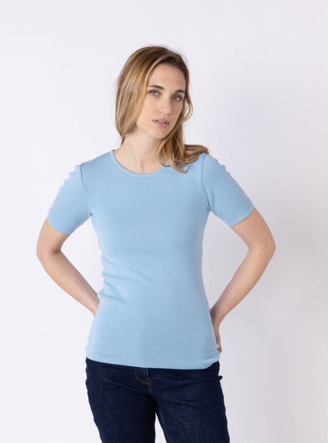 Maison-solfin - Tee-shirt thermique femme en laine merinos bleu glacier – 5