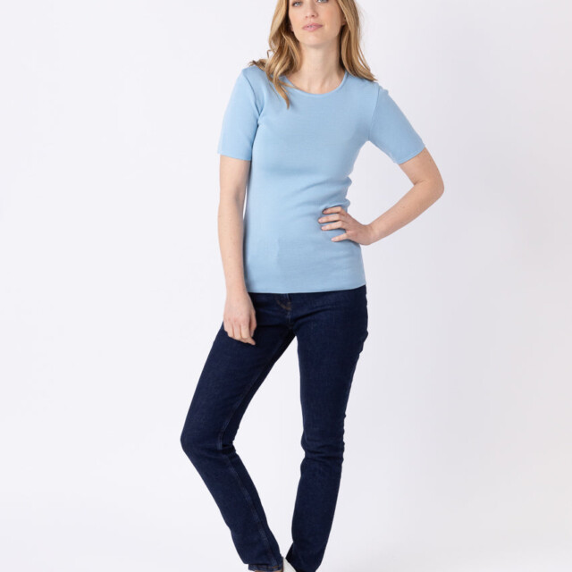Maison-solfin - Tee-shirt thermique femme en laine merinos bleu glacier – 5