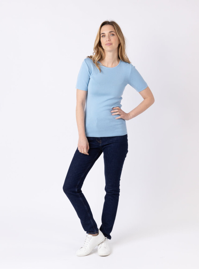 Maison-solfin - Tee-shirt thermique femme en laine merinos bleu glacier – 5