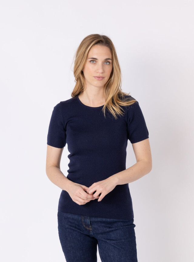 MAISON SOLFIN - Tee-shirt thermique femme en laine merinos bleu marine
