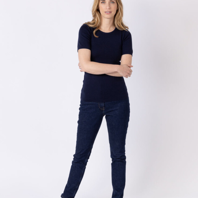 Maison-solfin - Tee-shirt thermique femme en laine merinos bleu marine – 5