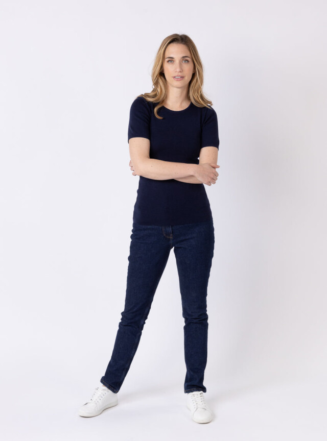 Maison-solfin - Tee-shirt thermique femme en laine merinos bleu marine – 5