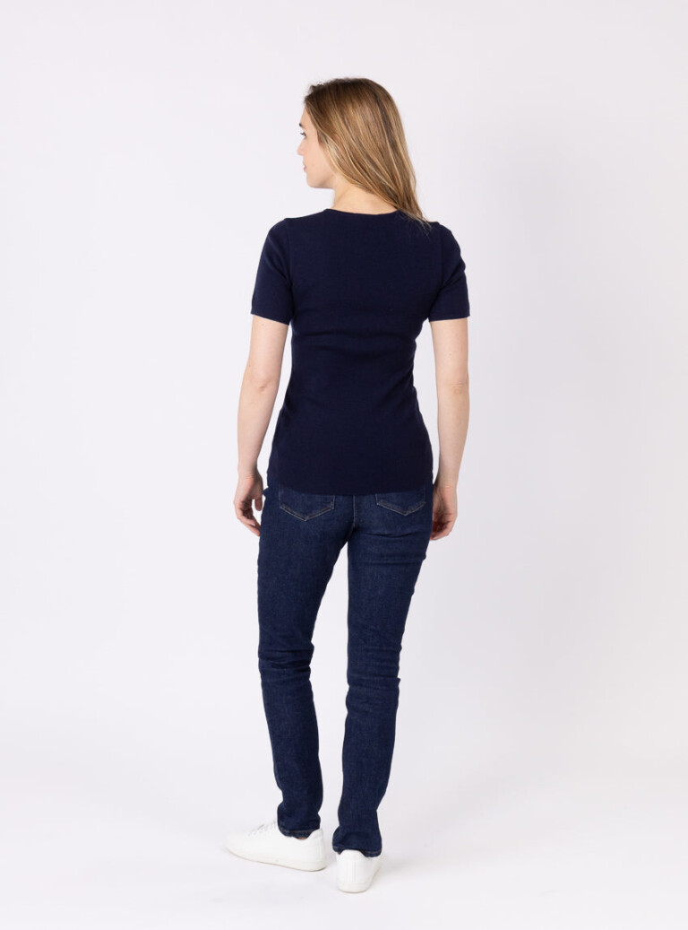 Maison-solfin - Tee-shirt thermique femme en laine merinos bleu marine – 5