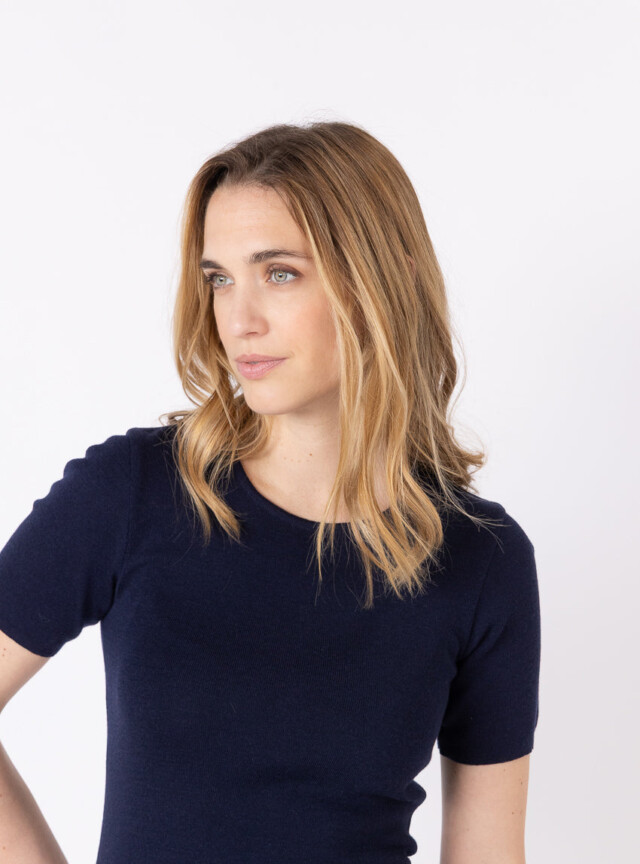 Maison-solfin - Tee-shirt thermique femme en laine merinos bleu marine – 5