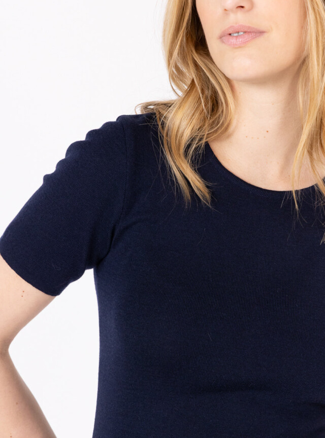 Maison-solfin - Tee-shirt thermique femme en laine merinos bleu marine – 5