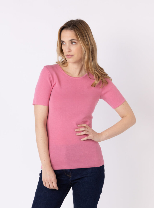 Tee-shirt thermique femme en laine merinos rose fard par la marque MAISON SOLFIN MAISON SOLFIN - Tee-shirt thermique femme en laine merinos rose fard