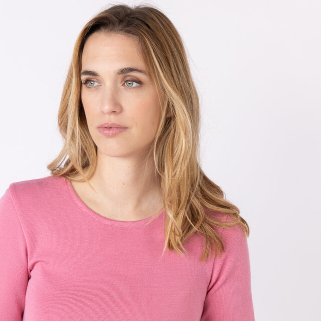 Maison-solfin - Tee-shirt thermique femme en laine merinos rose fard – 4