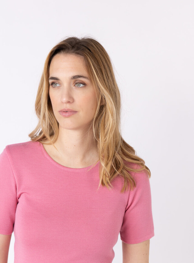 Maison-solfin - Tee-shirt thermique femme en laine merinos rose fard – 4