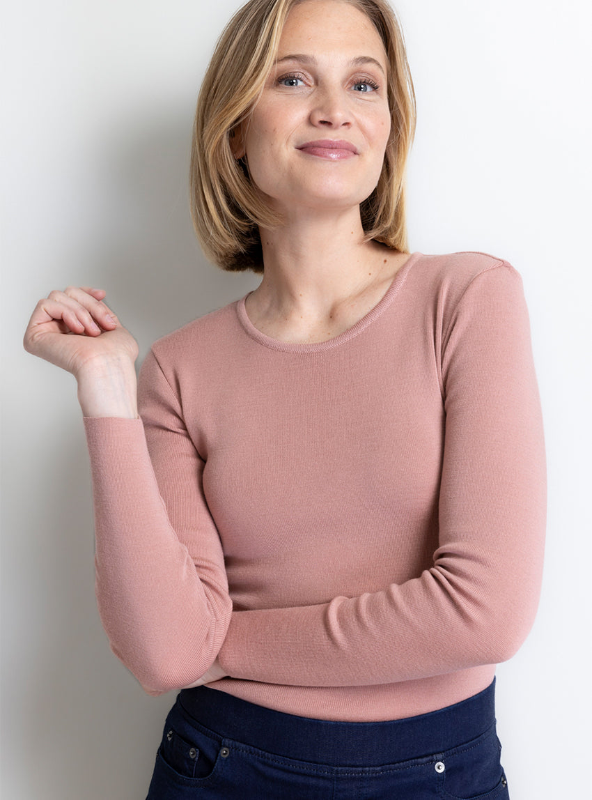 150 RTS 2 tee shirt manches longues femme laine rose tendresse Maison-solfin - Tee-shirt thermique manches longues femme en laine merinos rose tendresse – 5