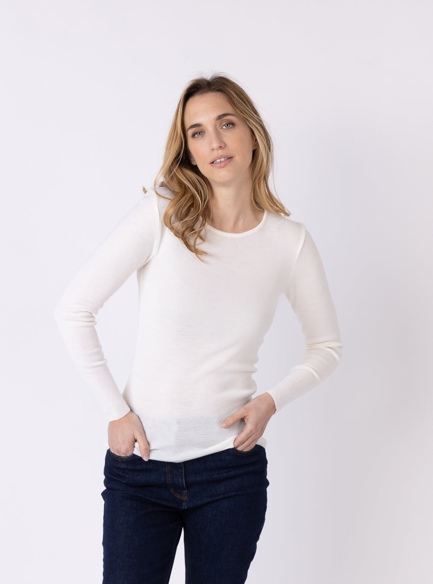 150 blanc naturel tee shirt 1 Maison-solfin - Tee-shirt thermique manches longues femme en laine merinos blanc naturel – 5