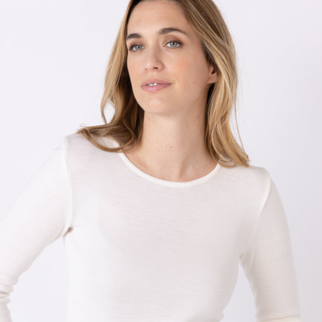 Maison-solfin - Tee-shirt thermique manches longues femme en laine merinos blanc naturel – 5