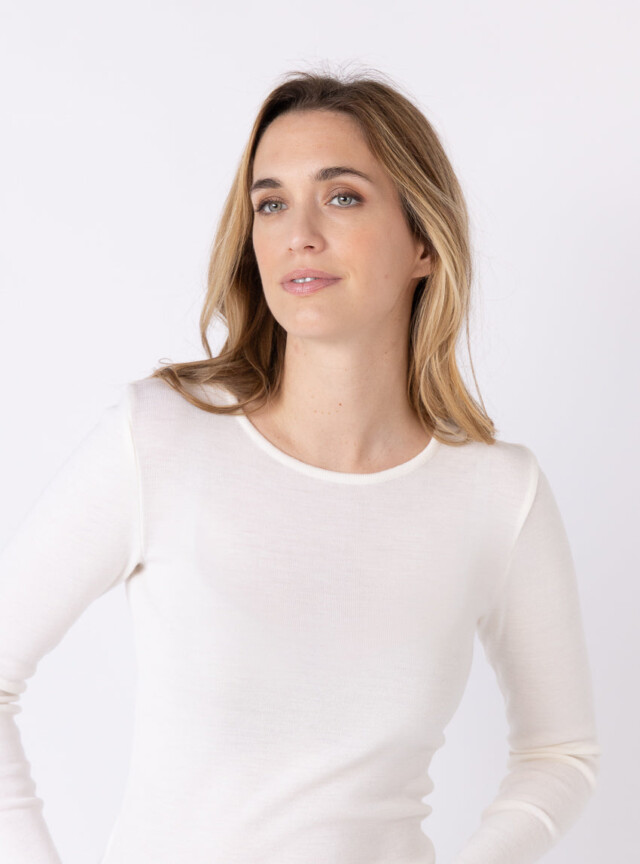 Maison-solfin - Tee-shirt thermique manches longues femme en laine merinos blanc naturel – 5