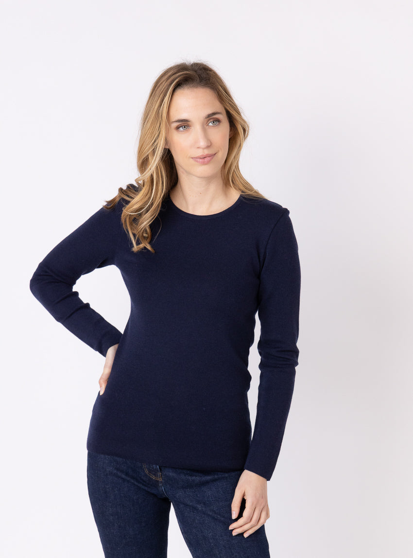 150 bleu marine teeshirt 1 Maison-solfin - Tee-shirt thermique manches longues femme en laine merinos bleu marine – 5