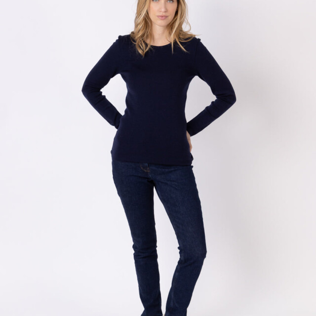 Maison-solfin - Tee-shirt thermique manches longues femme en laine merinos bleu marine – 5