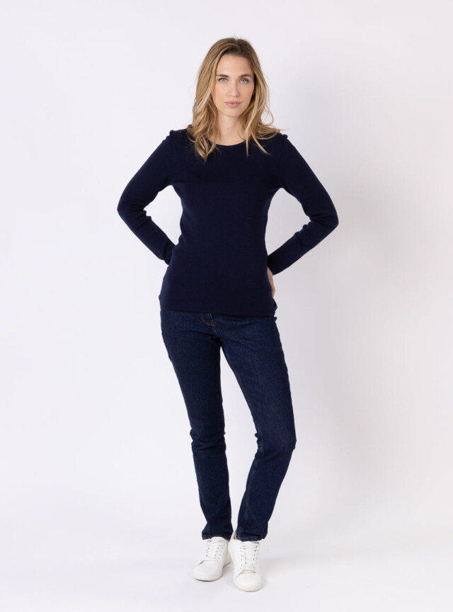 Maison-solfin - Tee-shirt thermique manches longues femme en laine merinos bleu marine – 5