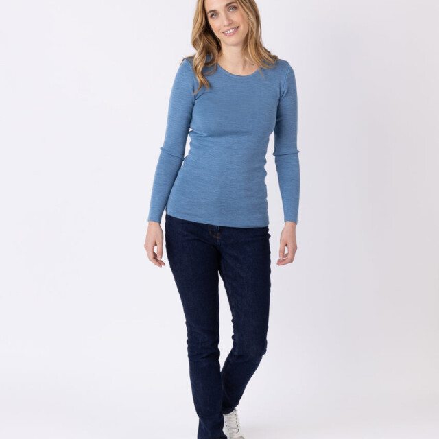 Maison-solfin - Tee-shirt thermique manches longues femme en laine merinos bleu nordique – 5