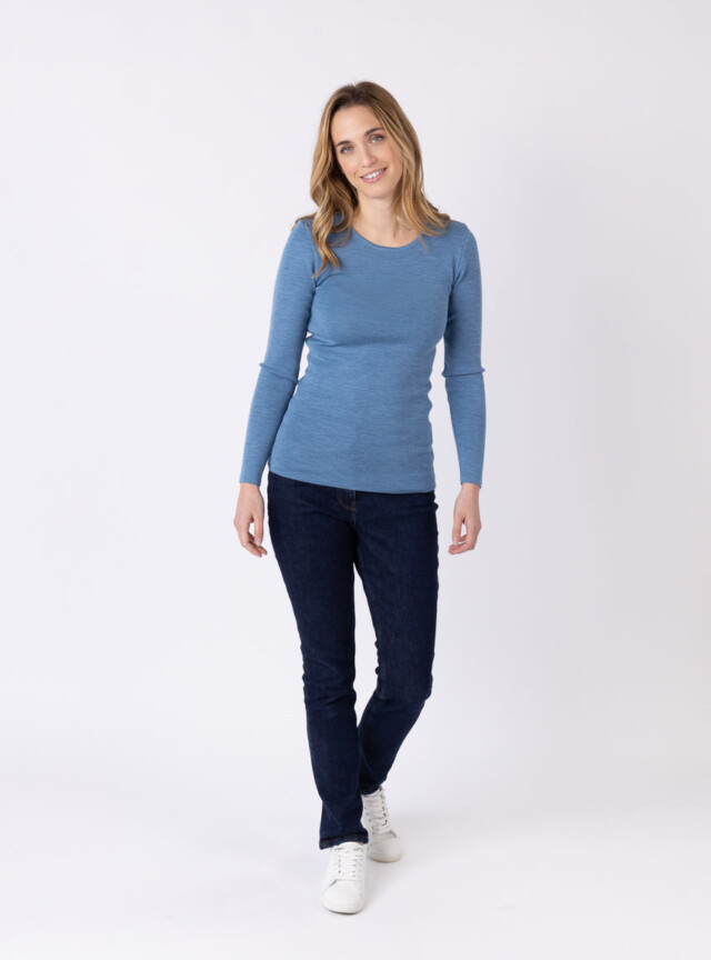 Maison-solfin - Tee-shirt thermique manches longues femme en laine merinos bleu nordique – 5