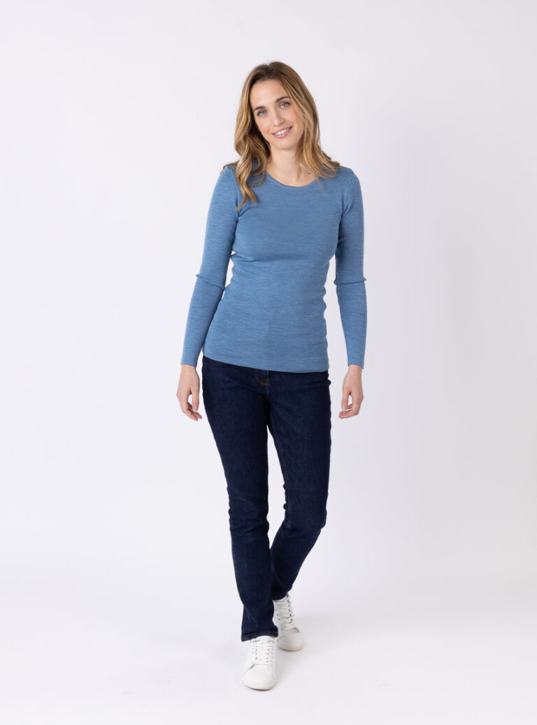 Maison-solfin - Tee-shirt thermique manches longues femme en laine merinos bleu nordique – 5