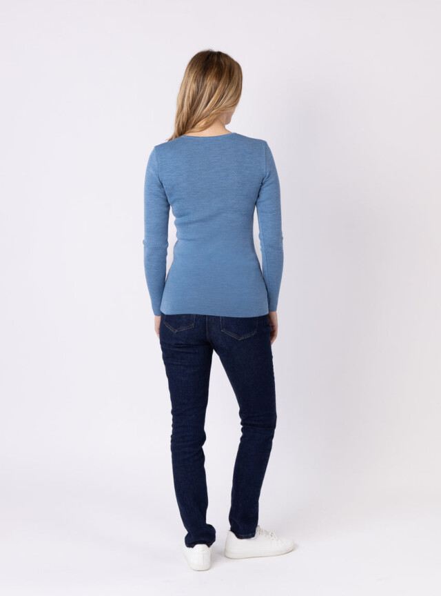 Maison-solfin - Tee-shirt thermique manches longues femme en laine merinos bleu nordique – 5