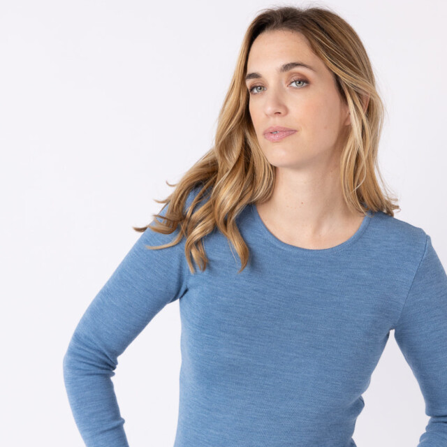 Maison-solfin - Tee-shirt thermique manches longues femme en laine merinos bleu nordique – 5