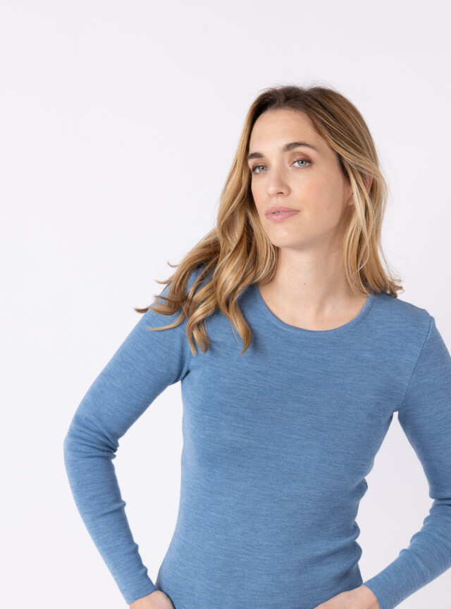 Maison-solfin - Tee-shirt thermique manches longues femme en laine merinos bleu nordique – 5
