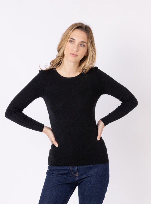 Tee-shirt thermique manches longues femme en laine merinos noir par la marque MAISON SOLFIN MAISON SOLFIN - Tee-shirt thermique manches longues femme en laine merinos noir