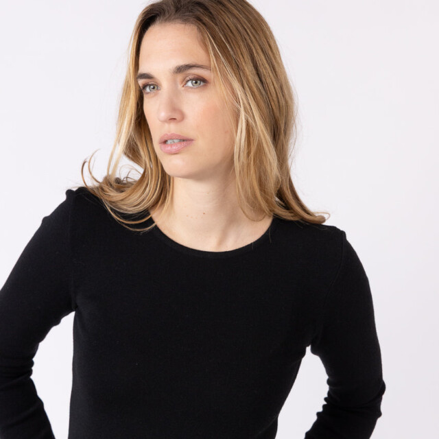Maison-solfin - Tee-shirt thermique manches longues femme en laine merinos noir – 5
