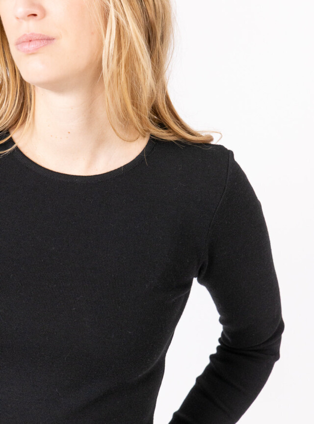 Maison-solfin - Tee-shirt thermique manches longues femme en laine merinos noir – 5