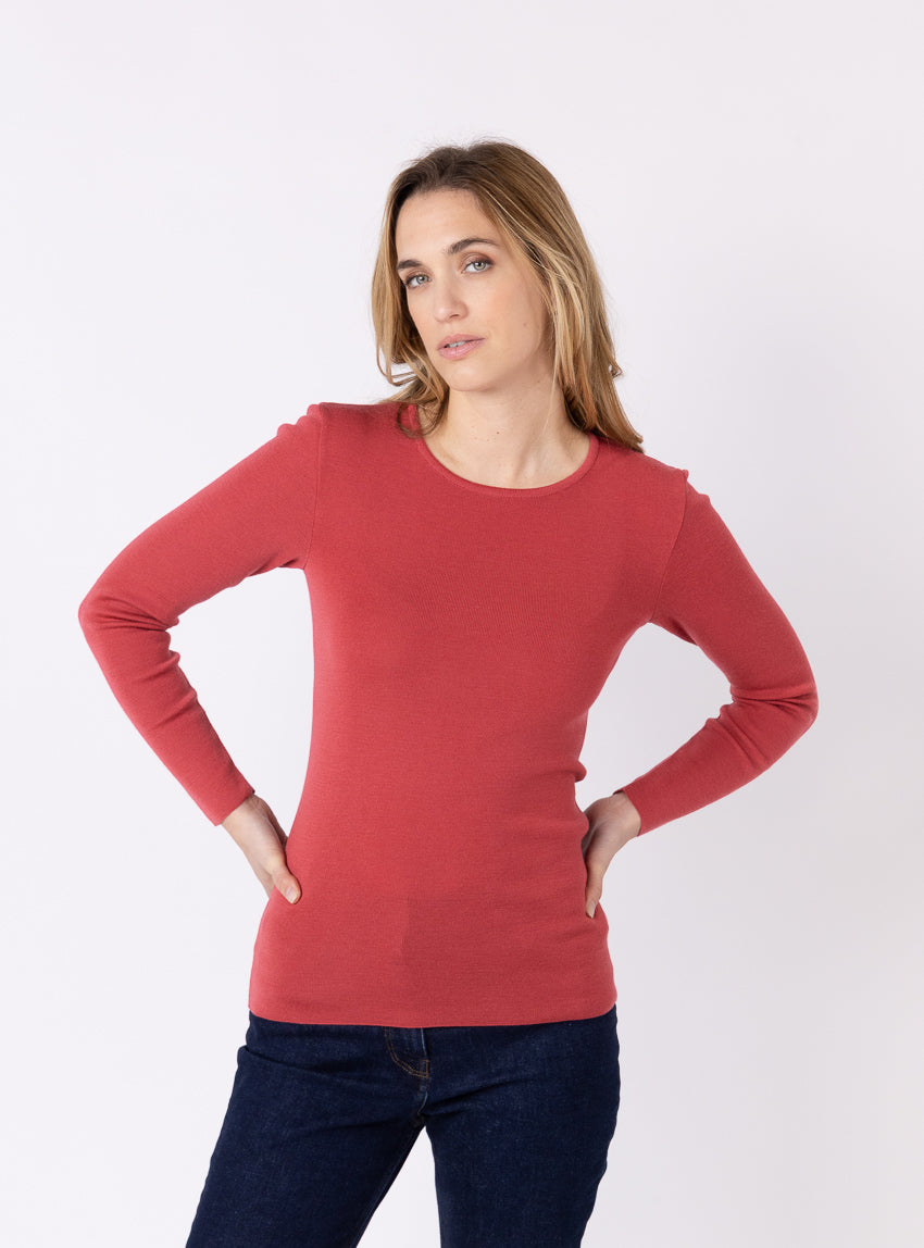 150 rouge tendre 1 Maison-solfin - Tee-shirt thermique manches longues femme en laine merinos rouge tendre – 5