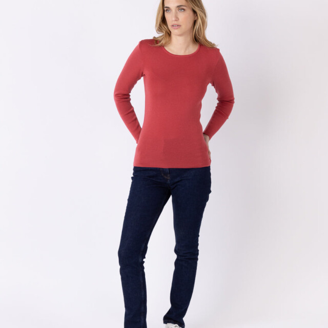 Maison-solfin - Tee-shirt thermique manches longues femme en laine merinos rouge tendre – 5