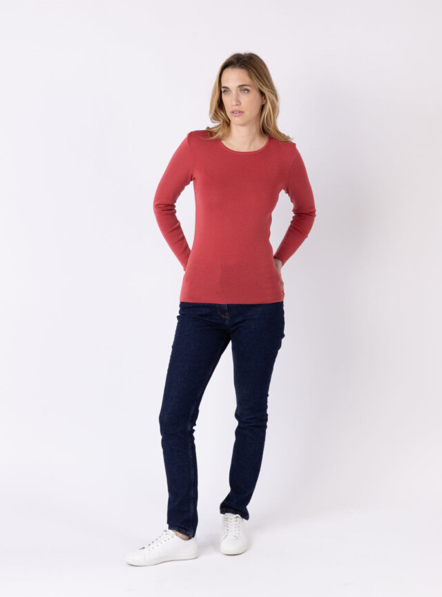 Maison-solfin - Tee-shirt thermique manches longues femme en laine merinos rouge tendre – 5