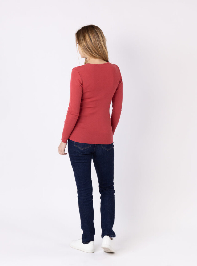 Maison-solfin - Tee-shirt thermique manches longues femme en laine merinos rouge tendre – 5