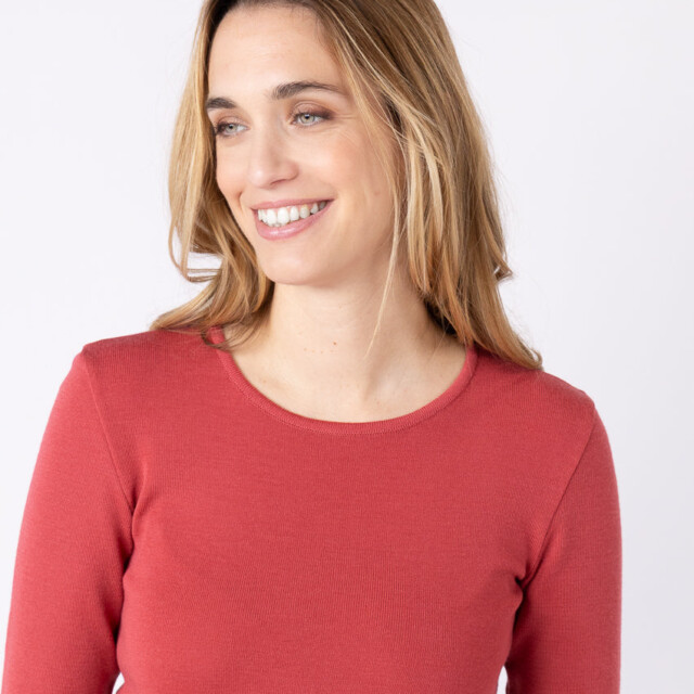 Maison-solfin - Tee-shirt thermique manches longues femme en laine merinos rouge tendre – 5