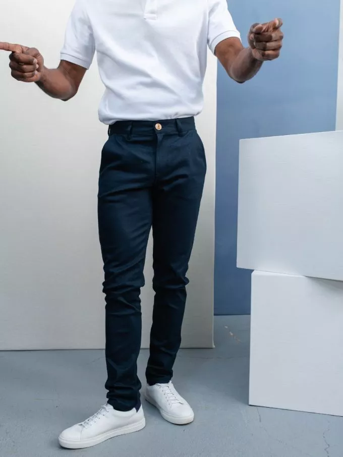 163nx00 fd3x bb0bb1 bleu marine 08 1083 - CHINO AJUSTE 163N coton bio filidenim flex uni bleu marine Homme