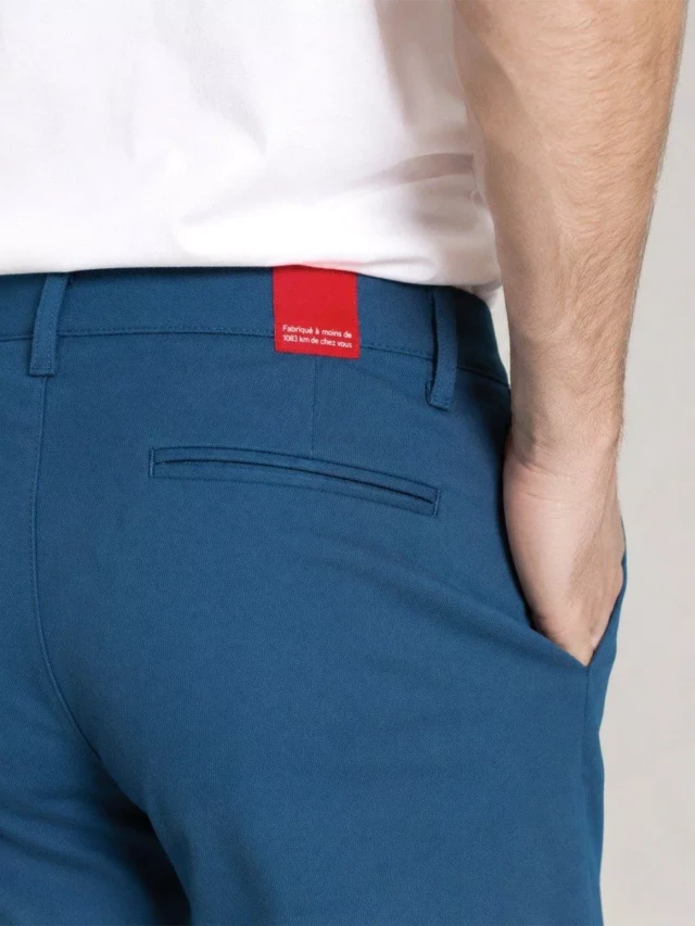 1083 - CHINO AJUSTE 163N coton bio filidenim flex uni bleu ardoise Homme