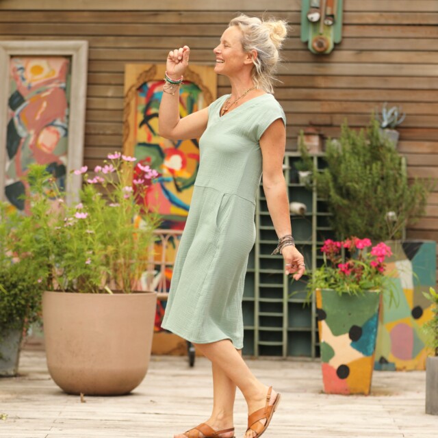 Quintessence - Robe Ivy - double gaze de coton vert aqua