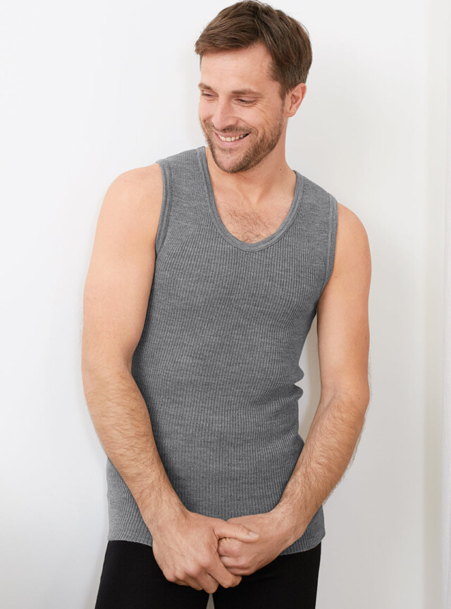 MAISON SOLFIN - Débardeur thermique homme épais en laine gris léger