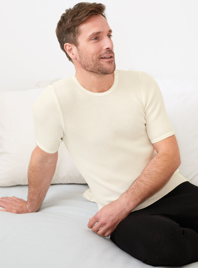 Tee-shirt thermique homme en laine blanc naturel par la marque MAISON SOLFIN MAISON SOLFIN - Tee-shirt thermique homme en laine blanc naturel