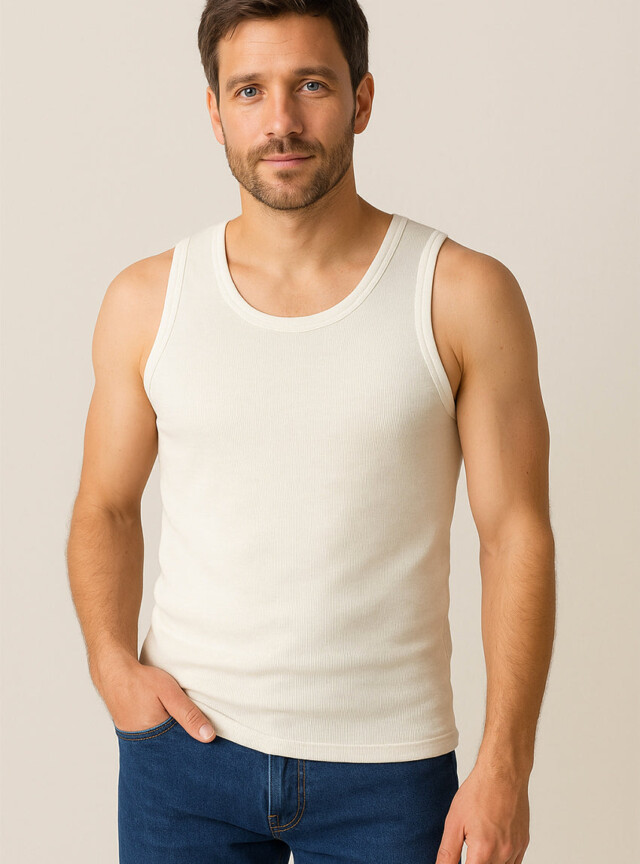 Débardeur thermique homme fin laine blanc naturel par la marque MAISON SOLFIN MAISON SOLFIN - Débardeur thermique homme fin laine blanc naturel
