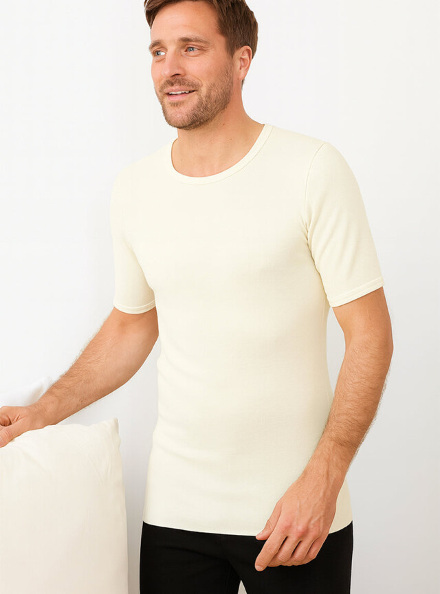 Tee-shirt thermique fin homme laine mérinos blanc naturel par la marque MAISON SOLFIN MAISON SOLFIN - Tee-shirt thermique fin homme laine mérinos blanc naturel