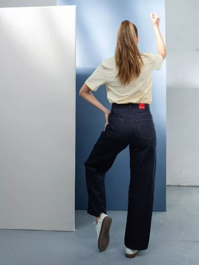1083 - JEANS LARGE 206H 100 % coton bio superdenim indigo brut femme