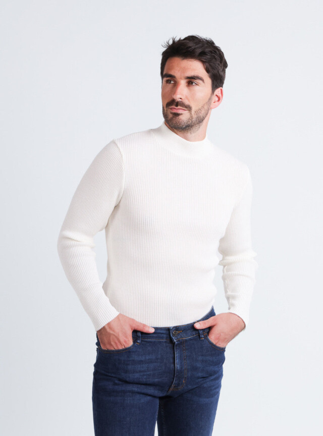 Maison-solfin - Pull homme 100% laine mérinos Blanc Naturel – 5