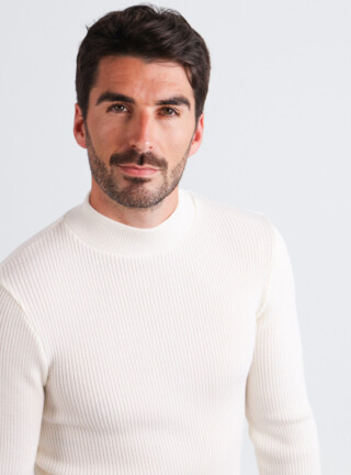 MAISON SOLFIN - Pull homme 100% laine mérinos Blanc Naturel