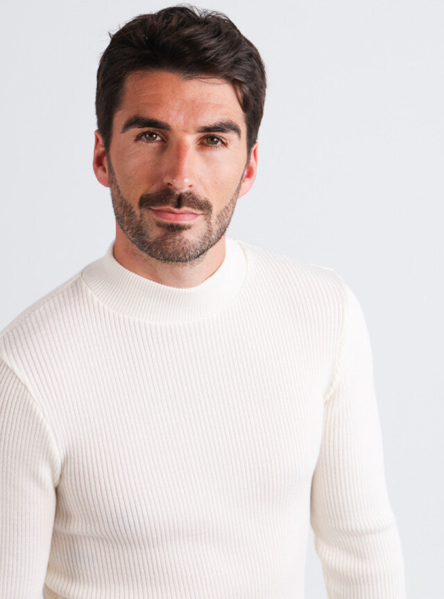 MAISON SOLFIN - Pull homme 100% laine mérinos Blanc Naturel